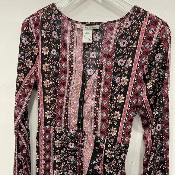 American Rag Belted Floral Button Front Fit & Flare Dress Bell Sleeve Large - Picture 6 of 8